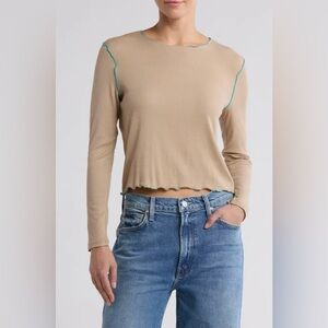 Madewell | Contrast Stitch Crewneck Cropped Long Sleeve Shirt